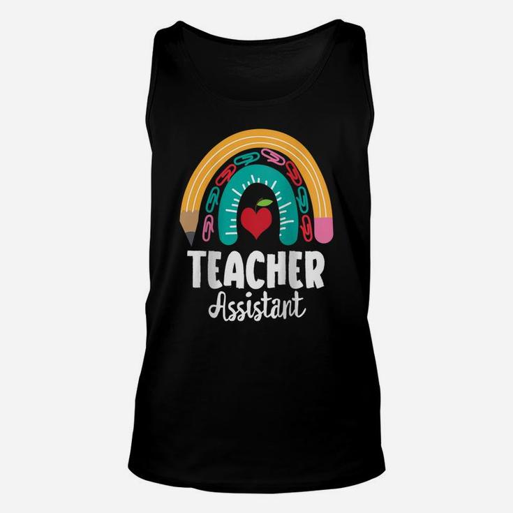 Womens Teacher Assistant, Funny Boho Rainbow For Teachers Raglan Baseball Tee Unisex Tank Top