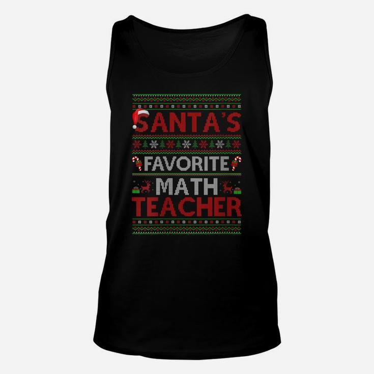 Womens Ugly Xmas Lighting Santa's Favorite Math Teacher Christmas Unisex Tank Top