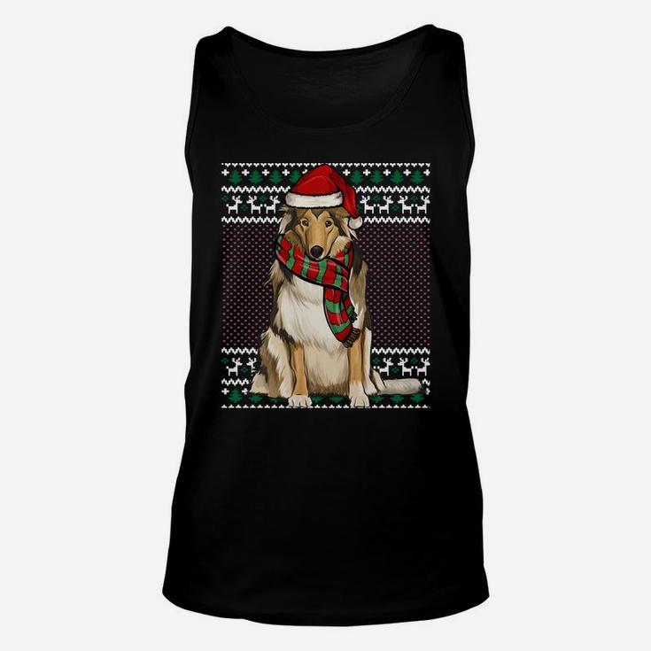 Xmas Collie Dog Santa Hat Ugly Christmas Sweatshirt Unisex Tank Top
