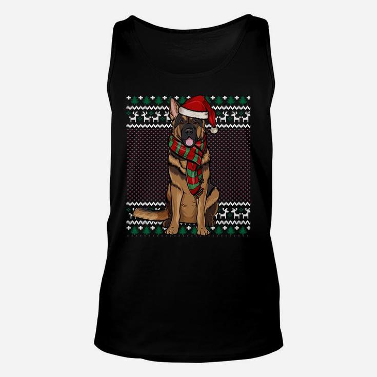 Xmas German Shepherd Dog Santa Hat Ugly Christmas Sweatshirt Unisex Tank Top
