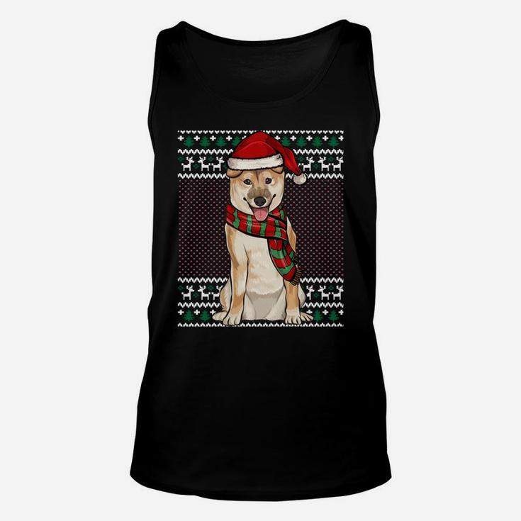 Xmas Shiba Inu Dog Santa Hat Ugly Christmas Sweatshirt Unisex Tank Top