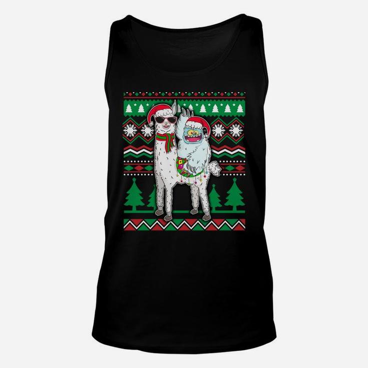 Yeti & Llama With Santa Hat Ugly Christmas Sweater Xmas Gift Sweatshirt Unisex Tank Top