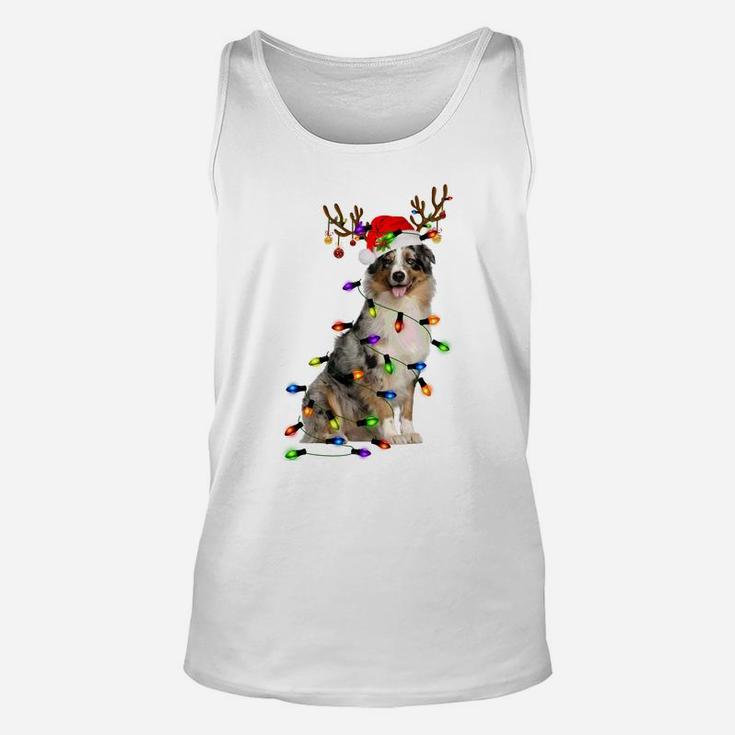 Australian Shepherd Reindeer Christmas Lights Funny Xmas Sweatshirt Unisex Tank Top