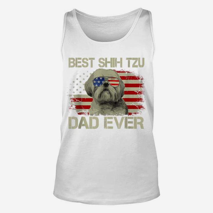 Best Shih Tzu Dad Ever Tshirt Dog Lover American Flag Gift Unisex Tank Top
