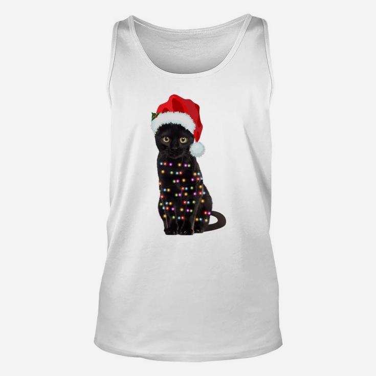 Black Cat Christmas Lights Cat Lover Christmas Sweatshirt Unisex Tank Top