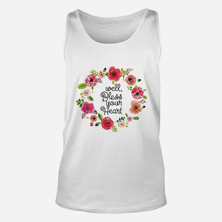 Bless Your Heart  Watercolor Floral Flowers  Southern Unisex Tank Top