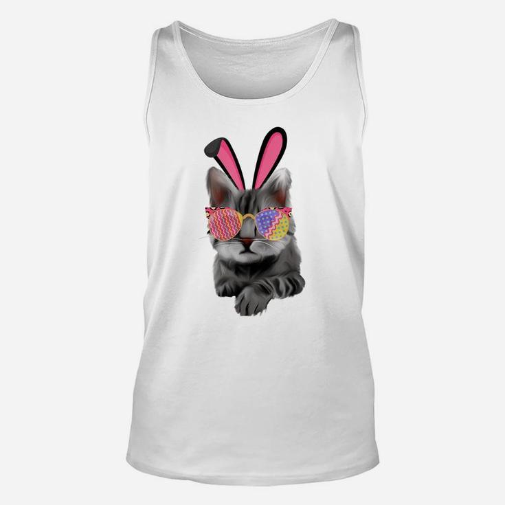 Bunny Cat With Glasses Eggs For Easter Day Cat Kitty Lovers Unisex Tank Top