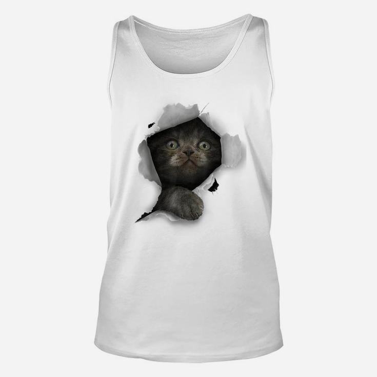 Cat Shirt, Gray Cat Tshirt, Cat Torn Cloth Shirt, Kitten Unisex Tank Top