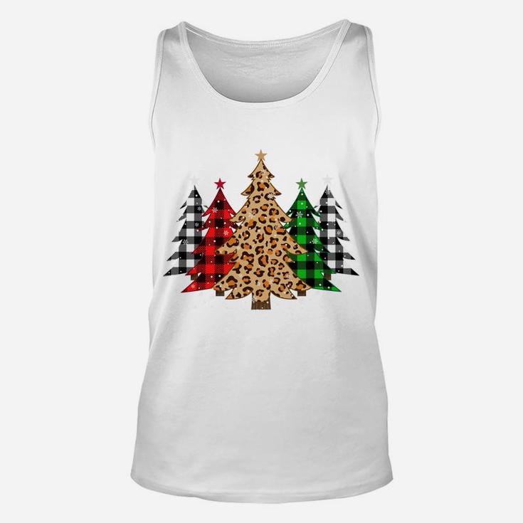 Christmas Trees With Buffalo Plaid & Leopard Print Xmas Unisex Tank Top