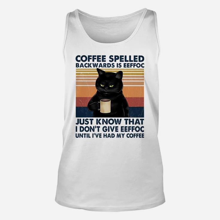 Coffee Spelled Backwards Is Eeffoc Cat Drinking Vintage Sweatshirt Unisex Tank Top