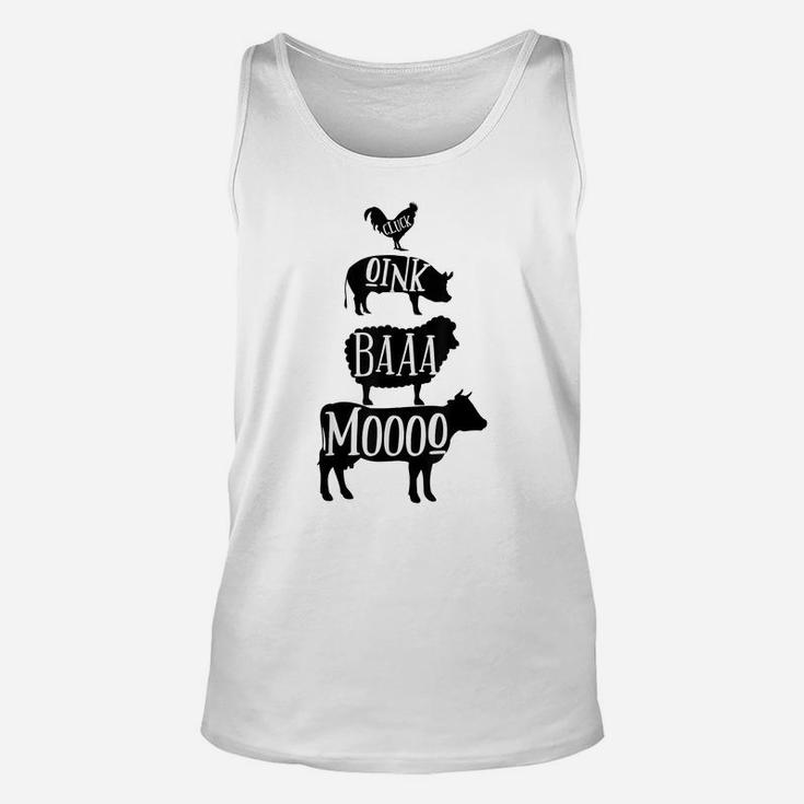 Cow Pig Sheep Chicken | Stack Farm Animal Sounds Silhouettes Unisex Tank Top