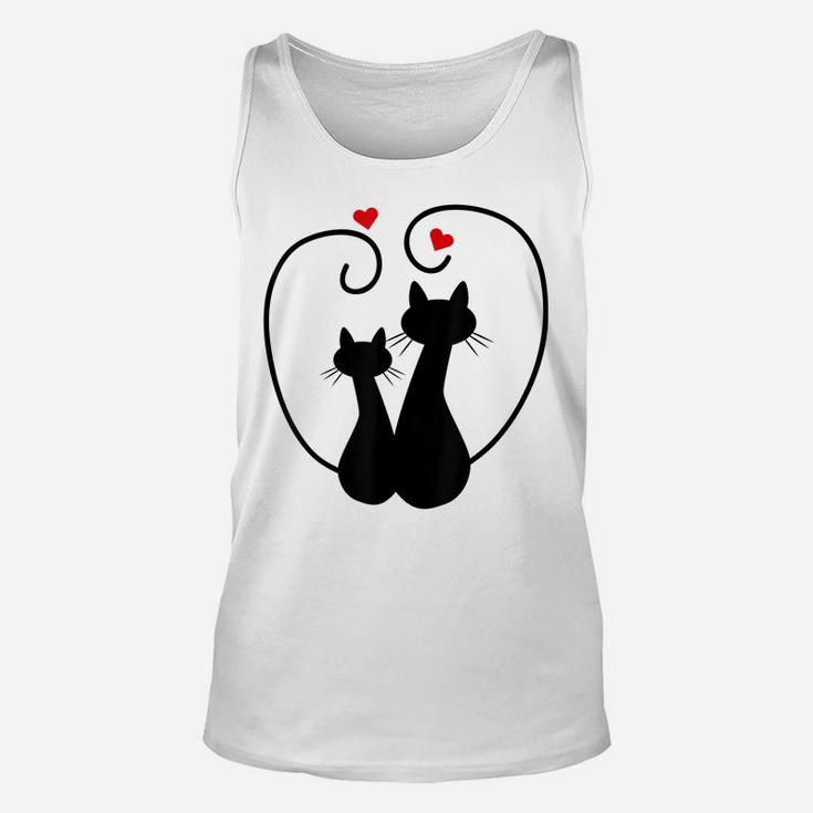 Cute Cats In Love With Red Hearts For Cat Lovers Gift Unisex Tank Top