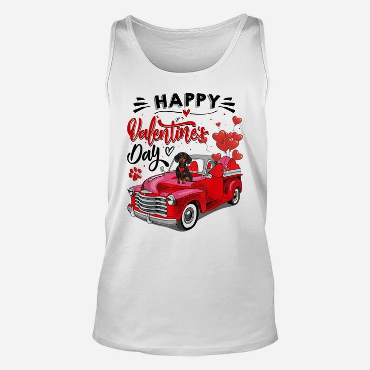 Cute Dachshund Dog Red Truck Happy Valentine's Day Valentine Unisex Tank Top