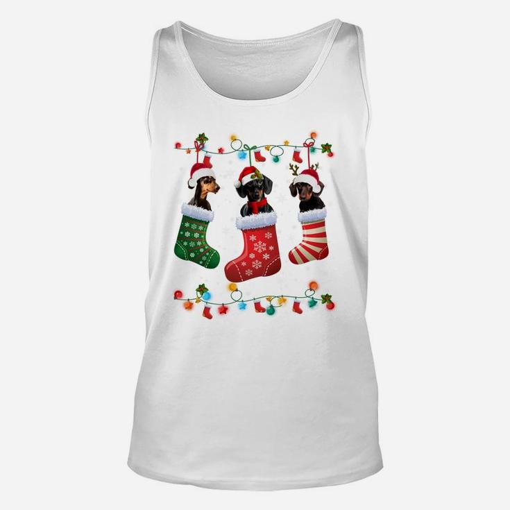 Dachshund Christmas Socks Funny Xmas Pajama Dog Lover Gift Sweatshirt Unisex Tank Top