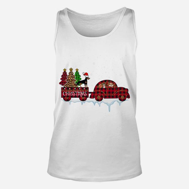 Doberman Dog Christmas Red Plaid Truck Santa Xmas Tree Gift Sweatshirt Unisex Tank Top