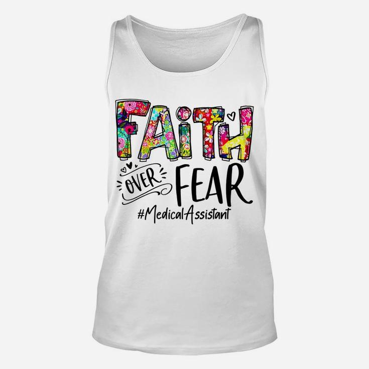 Faith Over Fear Flower Style Medical Assistant Watercolor Unisex Tank Top