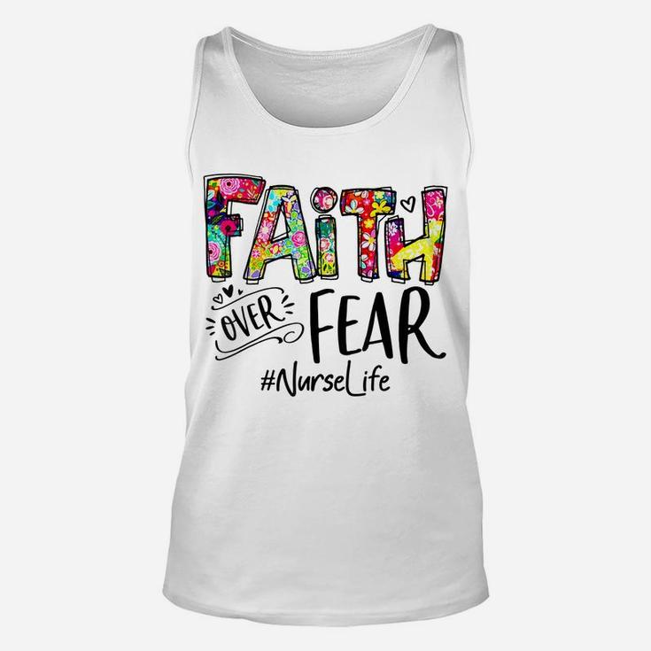 Faith Over Fear Flower Style Nurse Life Watercolor Vintage Unisex Tank Top