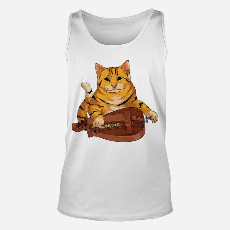 Funny Cat Playing Hurdy Gurdy Gift | Cool Kitten Musician Unisex Tank Top