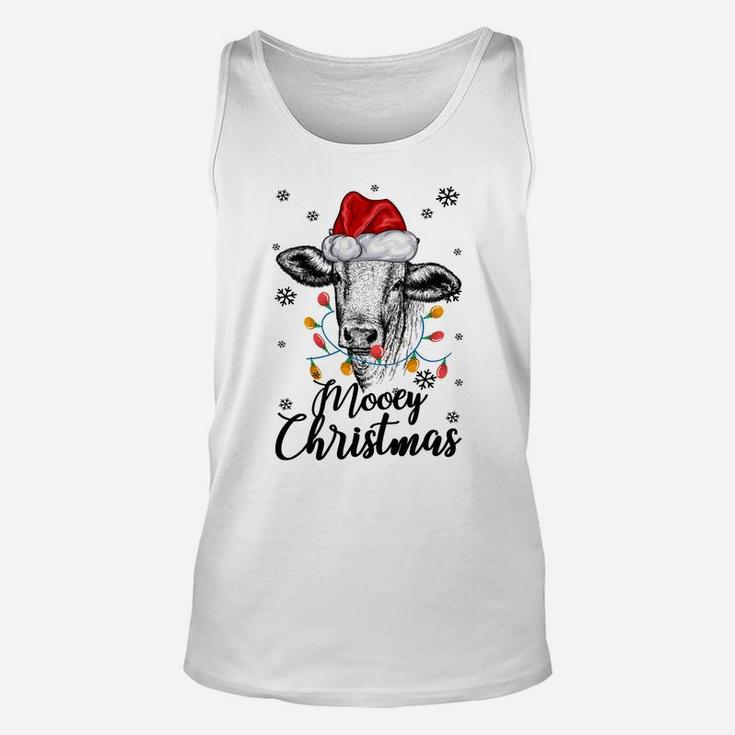 Funny Cow With Santa Hat Mooey Christmas Lights Gift Heifers Sweatshirt Unisex Tank Top