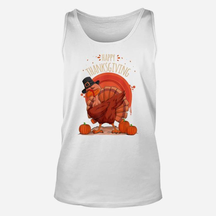 Funny Cute Turkey Doing Dabbing Dance For Thanksgiving Day Unisex Tank Top