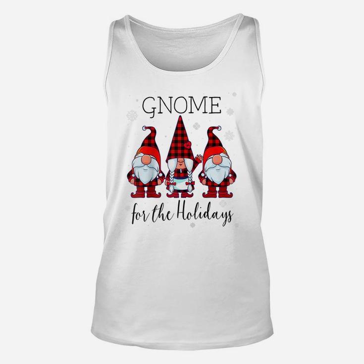 Gnome For The Holidays Buffalo Plaid 3 Gnomes Christmas Xmas Raglan Baseball Tee Unisex Tank Top