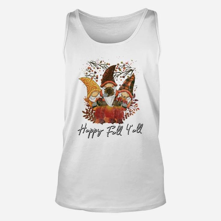 Happy Fall Y'all Women's Shirt Garden Gnome Leopard Pumpkin Unisex Tank Top