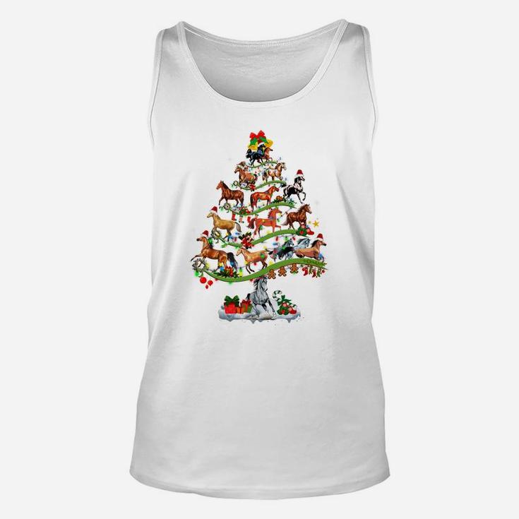 Horse Tree Christmas Candy Cane Gift Ornament Unisex Tank Top