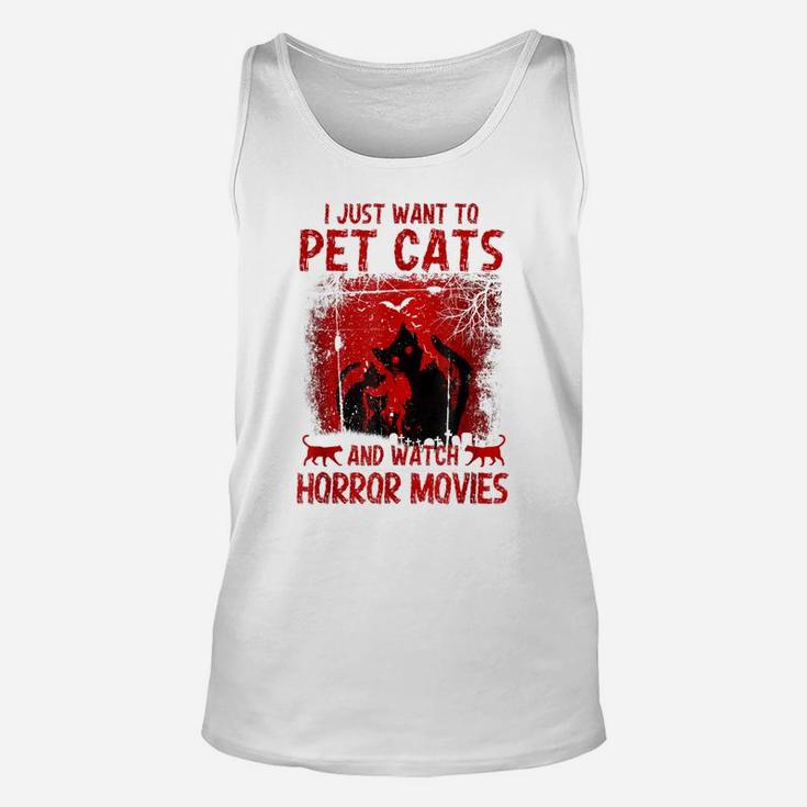 I Just Want To Pet Cats And Watch Horror Movies Retro Style Unisex Tank Top