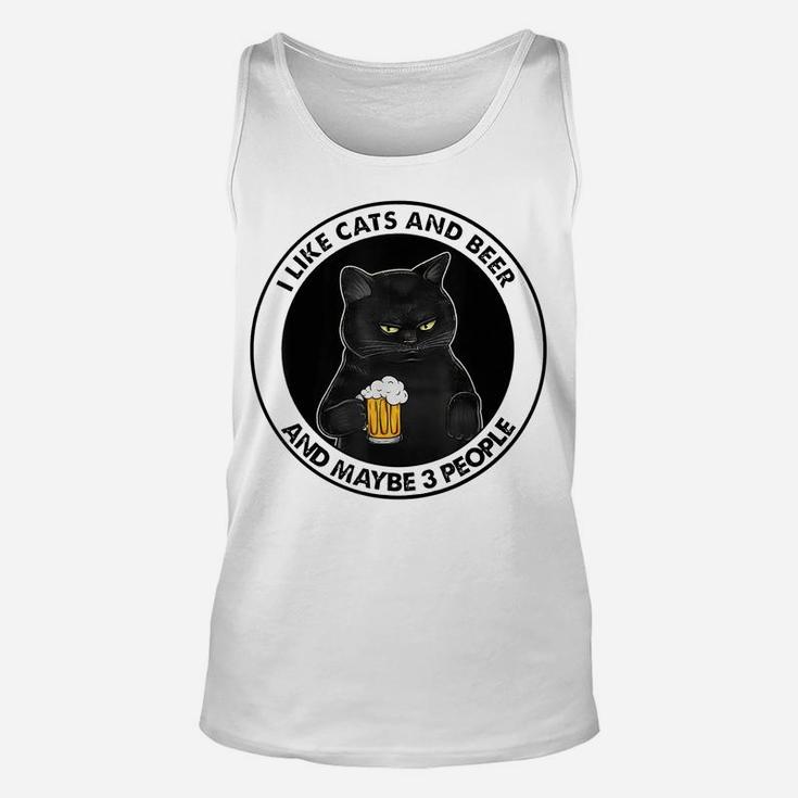 I Like Beer My Cat And Maybe 3 People Cat Lovers Unisex Tank Top