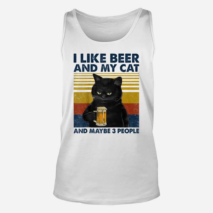 I Like Beer My Cat And Maybe 3 People Funny Cat Lovers Gift Raglan Baseball Tee Unisex Tank Top