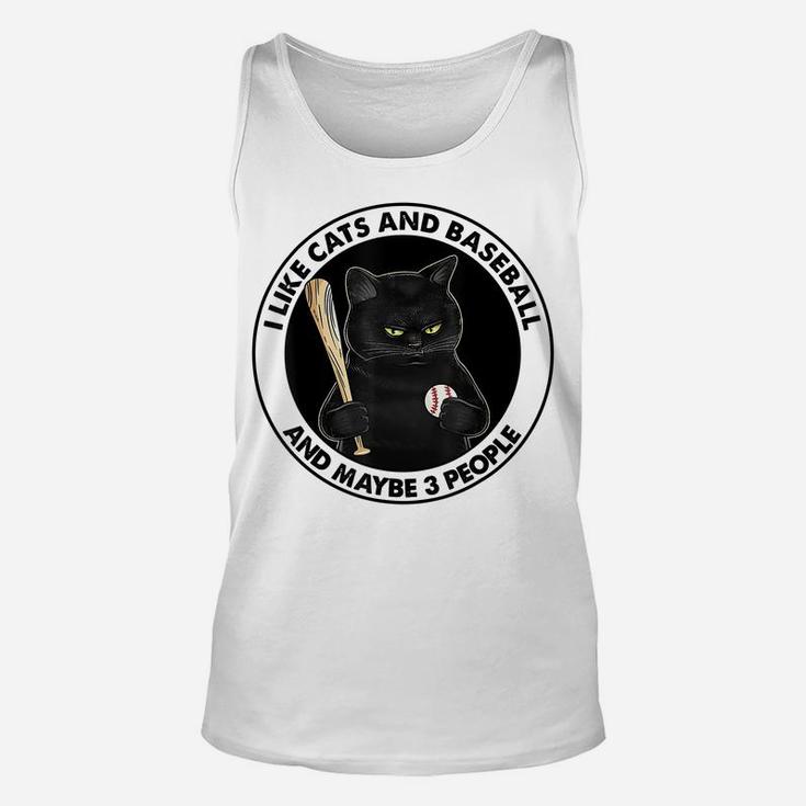 I Like Cats And Baseball And Maybe 3 People Black Cat Unisex Tank Top