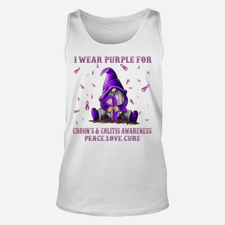 I Wear Purple For Crohn's & Colitis Awareness Gift Gnome Unisex Tank Top