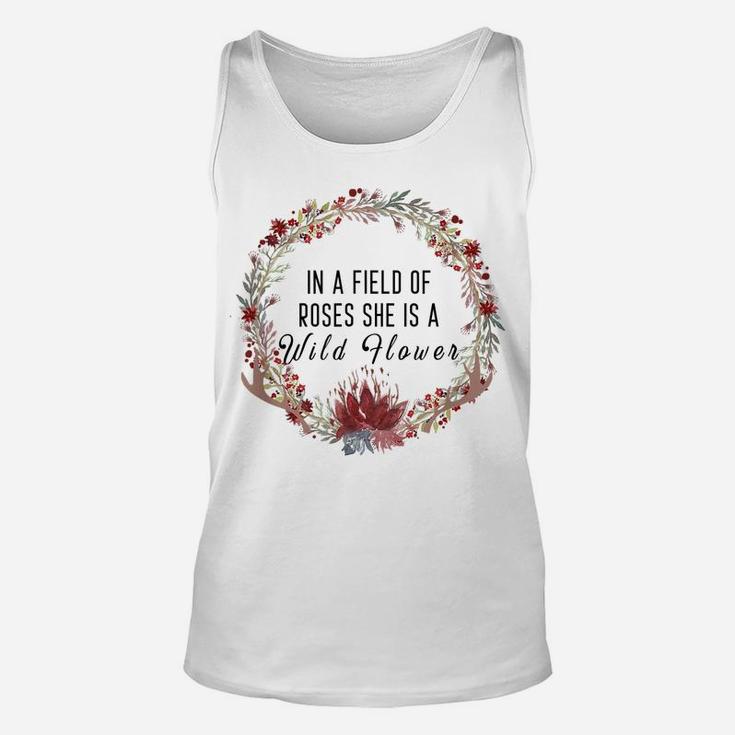 In A Field Of Roses, She Is A Wild Flower, Floral Boho Unisex Tank Top