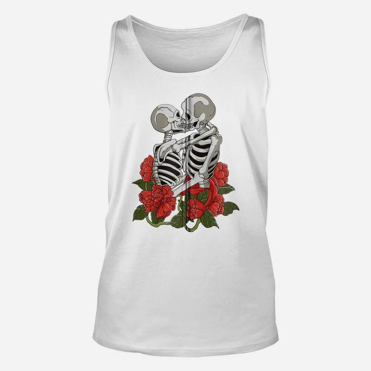 Kissing Skulls Skeletons Red Roses Flowers Death Goth Zip Hoodie Unisex Tank Top