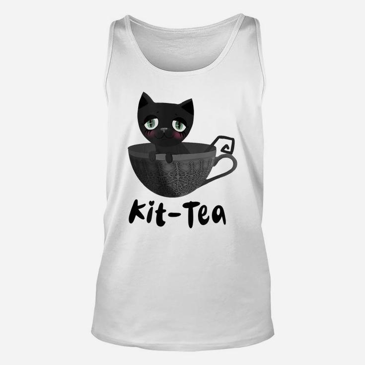 Kit-Tea Kitty Lovers Funny Black Cat Dark Grey Teacup Cute Unisex Tank Top
