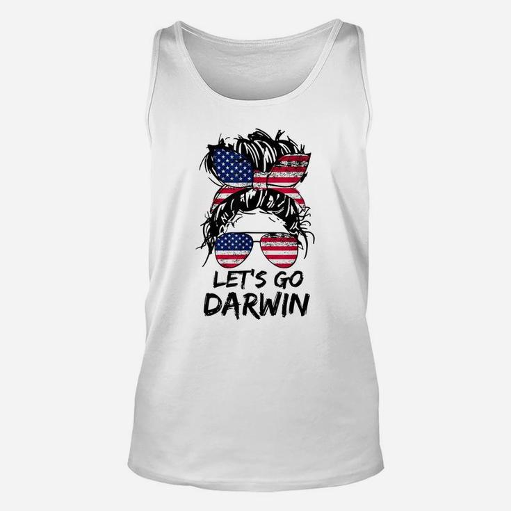 Lets Go Darwin, Let’S Go Darwin Messy Bun America Flag Unisex Tank Top