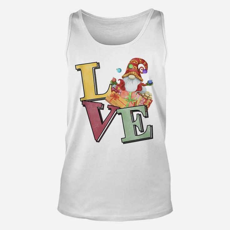 Love Christmas Gnome With Gifts Funny Xmas Pajama Nordic Elf Unisex Tank Top