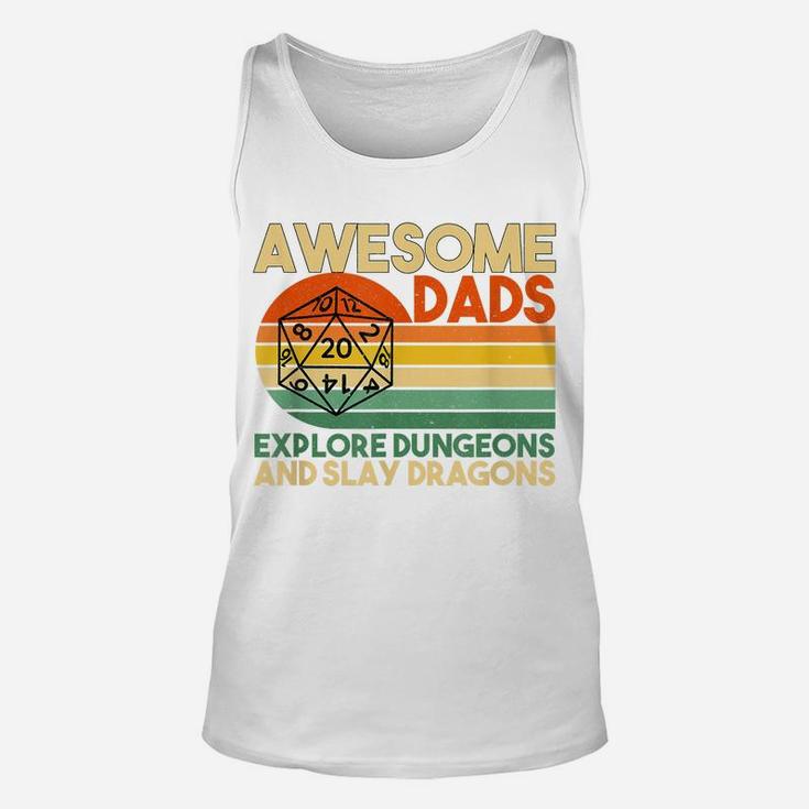 Mens Awesome Dads Explore Dungeons Dm Rpg Dice Dragon Gift Unisex Tank Top