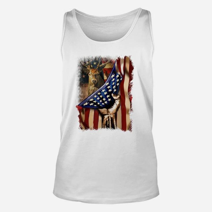 Mens Deer Hunting Father's Day American Flag Hunters 4Th Of July Unisex Tank Top