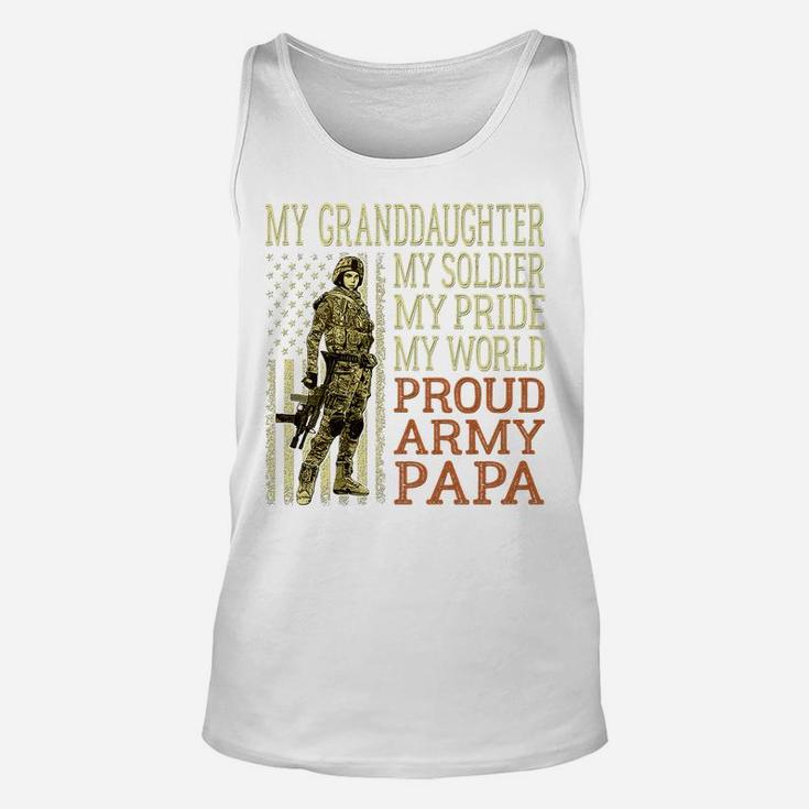 Mens My Granddaughter My Soldier Hero - Proud Army Papa | Grandpa Unisex Tank Top