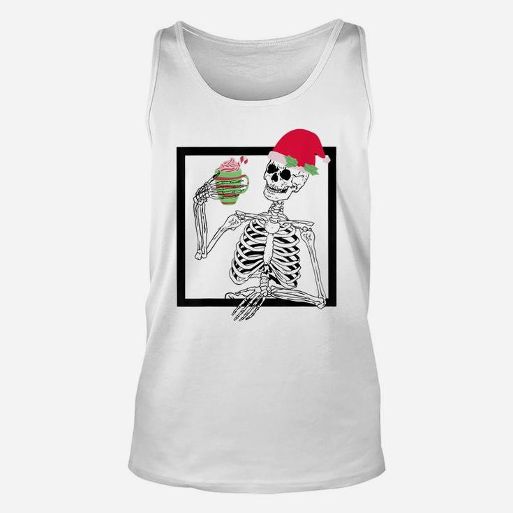 Merry Christmas Funny Santa Hat Christmas Drink Skeleton Unisex Tank Top