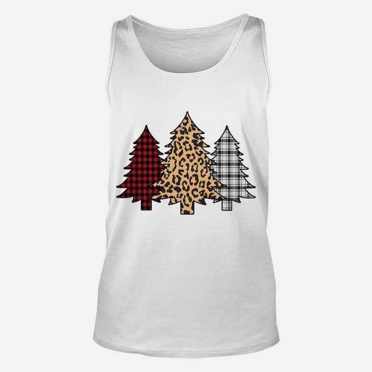 Merry Christmas Trees Leopard Buffalo Plaid Animal Print Unisex Tank Top