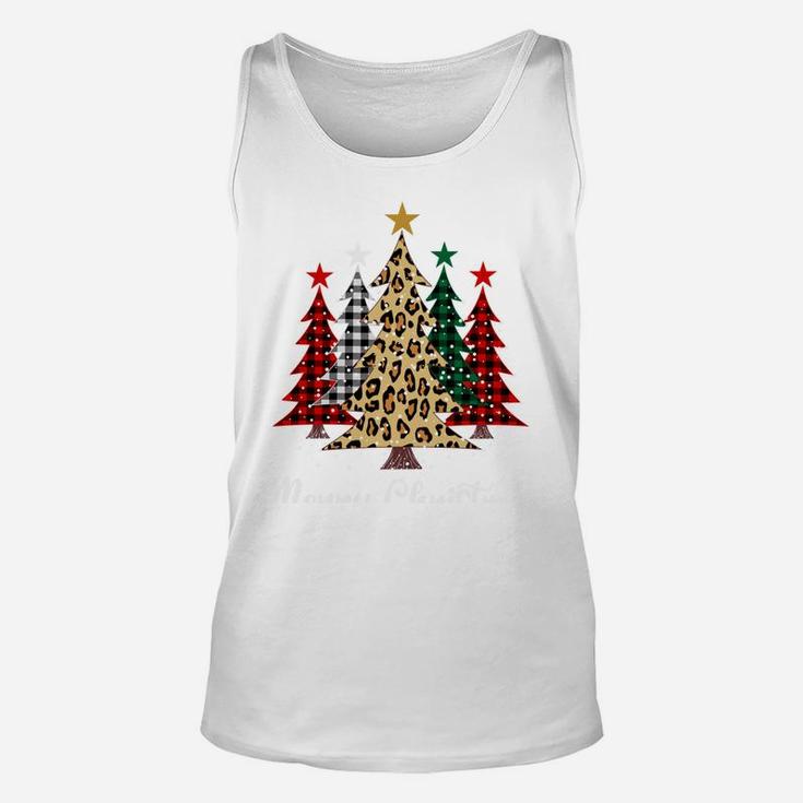 Merry Christmas Trees With Buffalo Plaid & Leopard Design Unisex Tank Top