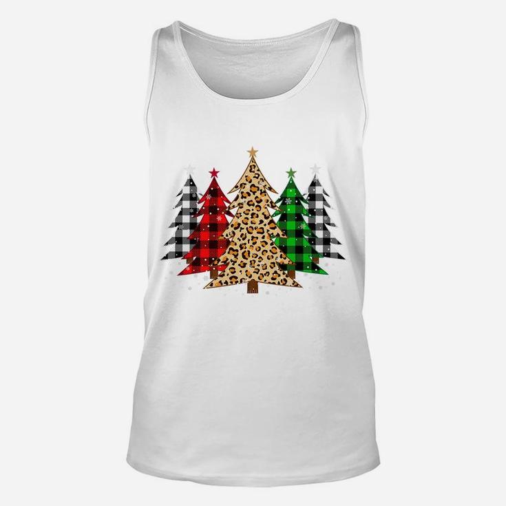 Merry Christmas Trees With Leopard & Plaid Print Unisex Tank Top