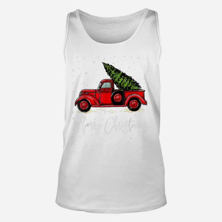 Merry Christmas Truck Red With Tree Xmas Pajama Funny Unisex Tank Top