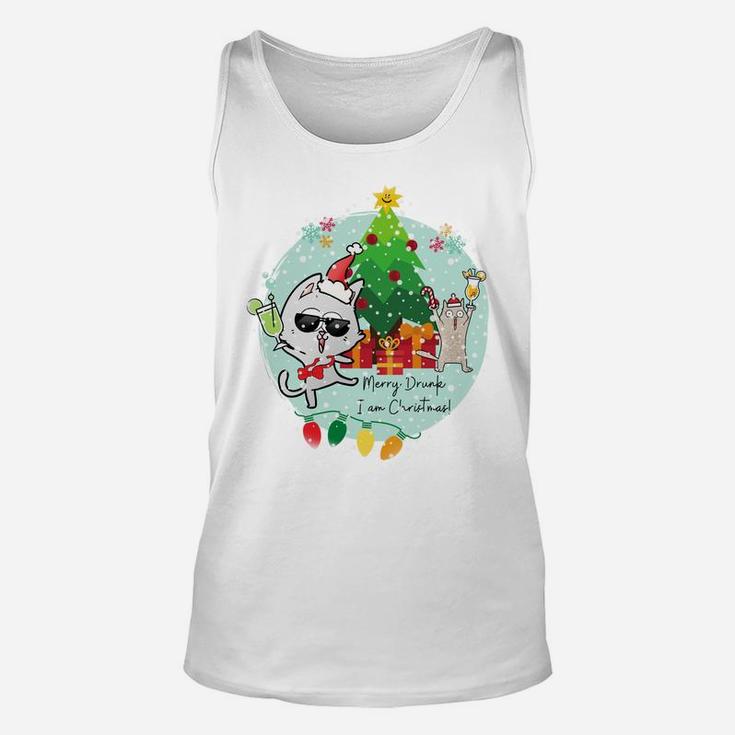 Merry Drunk I'm Christmas - Funny Drinking Cats Party Sweatshirt Unisex Tank Top