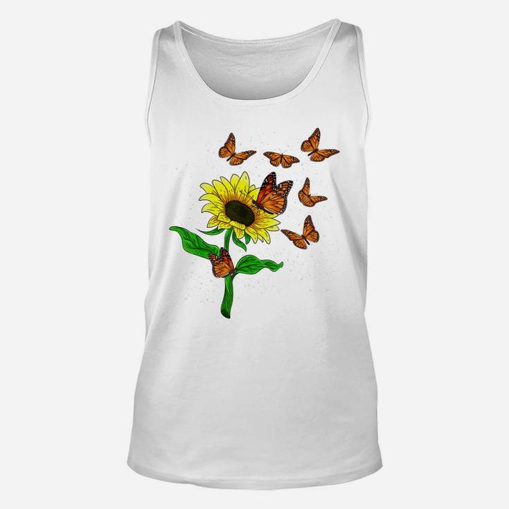 Nature Yellow Flower Blossom Butterfly Floral Sunflower Unisex Tank Top