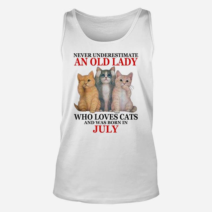 Never Underestimate An Old Lady Who Loves Cats - July Unisex Tank Top
