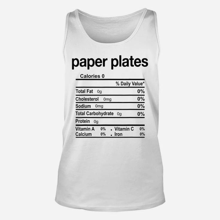 Paper Plates Nutrition Facts Funny Thanksgiving Christmas Unisex Tank Top