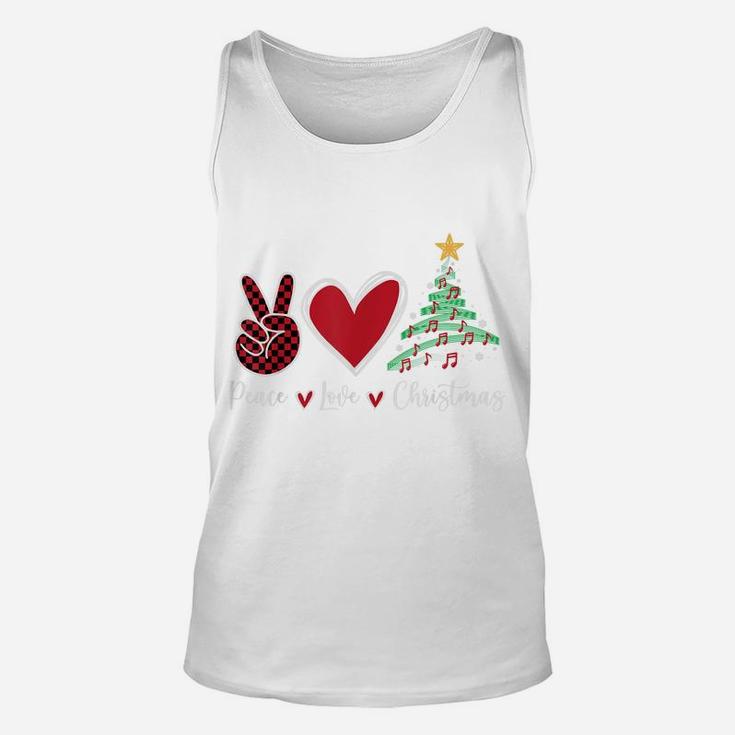 Peace Love Christmas Tshirt - Funny Christmas Music Notes Unisex Tank Top